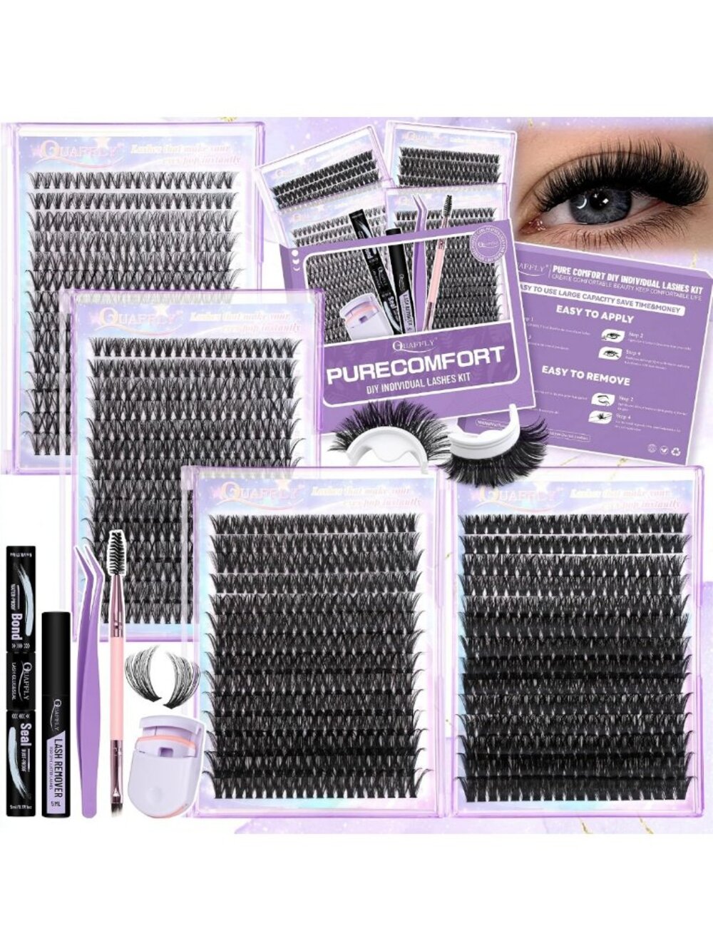 Lash Clusters Kit - 1120 Pcs D Curl 10-18mm Natural Volume Lashes + Tools Bundle